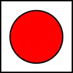 A circle filled with red inside a square. The area outside the circle is unfilled. The borders of both the circle and the square are black.