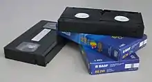 A stack of VHS tapes