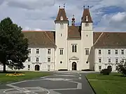 Closeup of the central portion of the abbey building