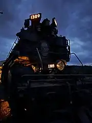 No. 1309 in Ridgeley yard wearing the nickname “Super Choo” in chalk on its smokebox on July 18, 2022