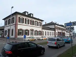 Two-story building with hipped roof