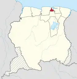 Map of Suriname showing Wanica district