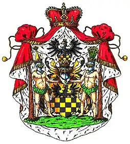 Fürst zu Putbus, arms with a mantle and Fürsten crown.