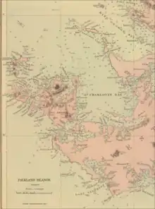 Old map of Weddell Island featuring Swan Point