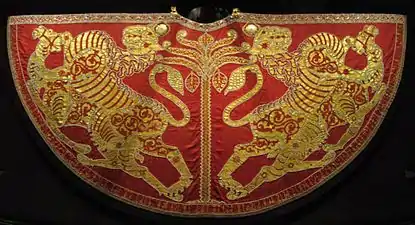 Coronation cloak of King Roger II of Sicily, 1133. Silk scarlet cloth dyed with kermes, made from female Kermes scales