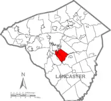 Map of Lancaster County, Pennsylvania highlighting West Lampeter Township