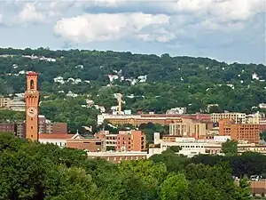 Waterbury skyline from the west, with Union Station clock tower at left