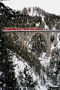 Push–pull train, with Ge 4/4 I no 608 and driving coach BDt no 1721, crossing the Wiesen Viaduct.