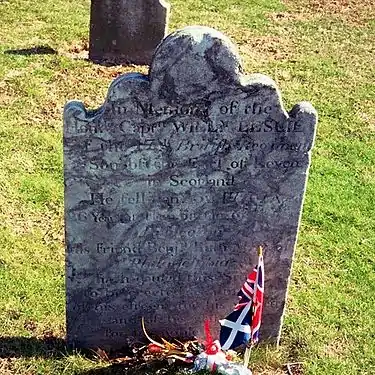 Leslie gravestone at Pluckemin, New Jersey