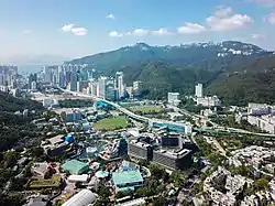 A view of residential Wong Chuk Hang from the Ocean Park cable car system