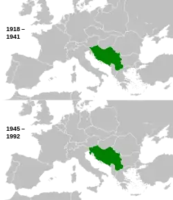 Yugoslavia during the Interwar period (top) and the Cold War (bottom)