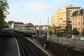 The station platforms (bed of former track 3 to the left)