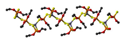 Ball-and-stick model of part of a chain in the crystal structure of zinc diethyldithiophosphate