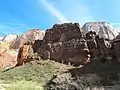 The Organ centered. Cable Mountain left, The Great White Throne right