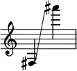 
{
    \override Score.SpacingSpanner.strict-note-spacing = ##t
    \set Score.proportionalNotationDuration = #(ly:make-moment 1/8)
    \override Score.TimeSignature #'stencil = ##f
    \relative c {
        \time 2/4
        \ottava #0 fis4 \glissando ais'''
    }
}
