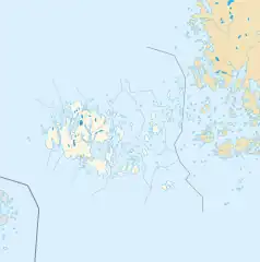 Mapa konturowa Wysp Alandzkich, po lewej znajduje się punkt z opisem „Fasta Åland”