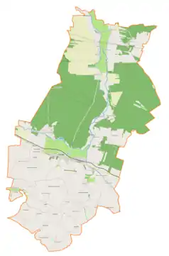 Mapa konturowa gminy Ćmielów, u góry znajduje się punkt z opisem „Stoki Małe”