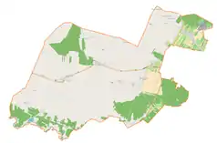 Mapa konturowa gminy Ładzice, po prawej znajduje się punkt z opisem „Ładzice”