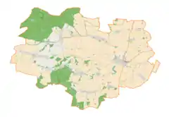 Mapa konturowa gminy Łagiewniki, po lewej znajduje się punkt z opisem „Jaźwina”