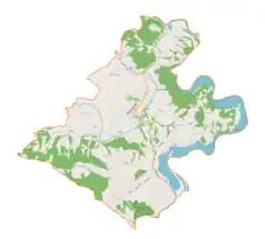 Mapa konturowa gminy Łososina Dolna, na dole znajduje się punkt z opisem „Zawadka”