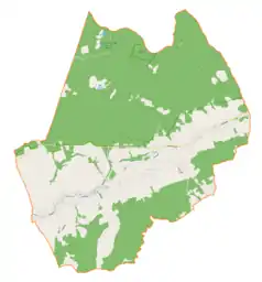 Mapa konturowa gminy Ślemień, blisko centrum po lewej na dole znajduje się punkt z opisem „Ślemień”