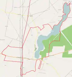 Mapa konturowa Ślesina, na dole nieco na lewo znajduje się punkt z opisem „Ślesin Wąskotorowy”