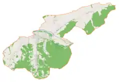 Mapa konturowa gminy Świnna, po prawej znajduje się czarny trójkącik z opisem „Beskid”