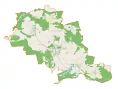 Mapa konturowa gminy Żarki, w centrum znajduje się punkt z opisem „Żarki”