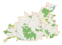 Mapa konturowa gminy Żarnów, po lewej nieco na dole znajduje się punkt z opisem „Skórkowice”