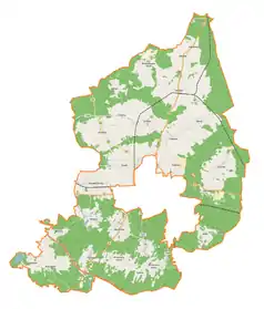 Mapa konturowa gminy wiejskiej Żary, na dole znajduje się punkt z opisem „Stawnik”