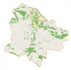 Mapa konturowa gminy Żelechlinek, po lewej znajduje się punkt z opisem „Żelechlin”