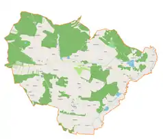 Mapa konturowa gminy Żytno, po lewej nieco na dole znajduje się punkt z opisem „Sekursko”