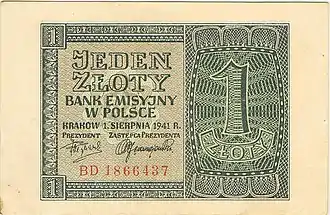 awers banknotu 1 złoty