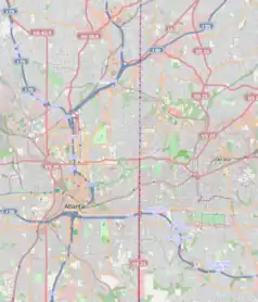 Mapa konturowa Atlanty, na dole po lewej znajduje się punkt z opisem „Centennial Olympic Stadium”