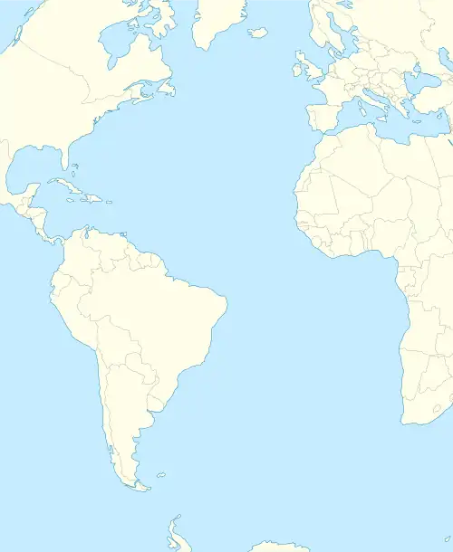 Mapa konturowa Oceanu Atlantyckiego, u góry nieco na prawo znajduje się punkt z opisem „Santa Cruz de La Palma”