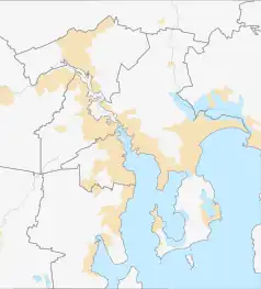 Mapa konturowa Hobart, w centrum znajduje się punkt z opisem „Bellerive Oval”