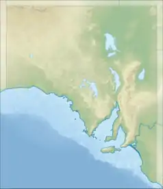 Mapa konturowa Australii Południowej, na dole nieco na prawo znajduje się punkt z opisem „Wyspa Kangura”