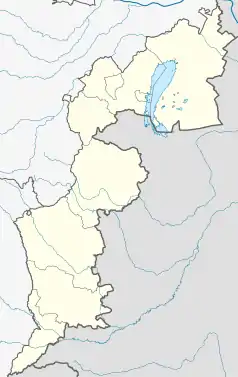 Mapa konturowa Burgenlandu, w centrum znajduje się punkt z opisem „Oberpullendorf”