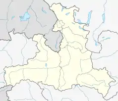 Mapa konturowa kraju związkowego Salzburga, po lewej nieco na dole znajduje się punkt z opisem „Hollersbach im Pinzgau”