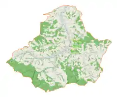 Mapa konturowa gminy Błażowa, po prawej nieco na dole znajduje się punkt z opisem „Futoma”