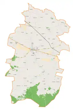 Mapa konturowa gminy Błaszki, po prawej znajduje się punkt z opisem „Kwasków”