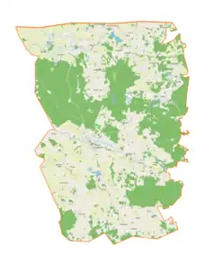 Mapa konturowa gminy Banie Mazurskie, u góry nieco na lewo znajduje się punkt z opisem „Rapa”