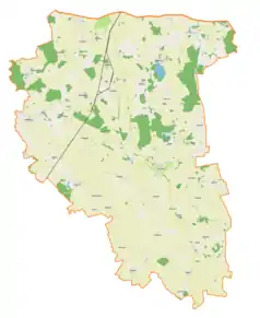 Mapa konturowa gminy Barciany, u góry znajduje się punkt z opisem „Aptynty”