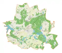 Mapa konturowa gminy Barczewo, po prawej znajduje się punkt z opisem „Niedźwiedź”