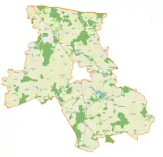 Mapa konturowa gminy wiejskiej Bartoszyce, na dole po prawej znajduje się punkt z opisem „Pałac w Łabędniku”