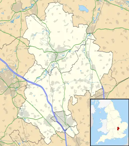 Mapa konturowa Bedfordshire, na dole po lewej znajduje się punkt z opisem „Stanbridge”