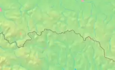 Mapa konturowa Beskidu Niskiego, po prawej nieco na dole znajduje się punkt z opisem „Przełęcz Radoszycka”