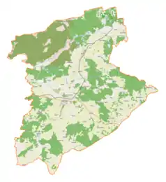 Mapa konturowa gminy Biała Piska, na dole znajduje się punkt z opisem „Brzózki Małe”