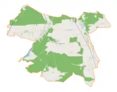 Mapa konturowa gminy Białaczów, po prawej znajduje się punkt z opisem „Petrykozy”