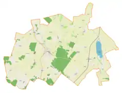 Mapa konturowa gminy Bisztynek, u góry nieco na prawo znajduje się punkt z opisem „Janowiec”